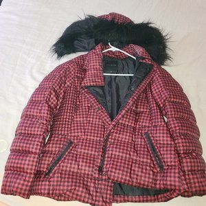 Talbots, L, buffalo red and black